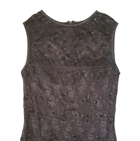 Beaded Lacy Little Black Dress With Sheer Neckline - Picture 5 of 6